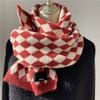 Scarf for Women Autumn and Winter Korean Version Versatile Checkerboard Student Couple Warm Knitted Wool Scarf Spring Festival Festive Red