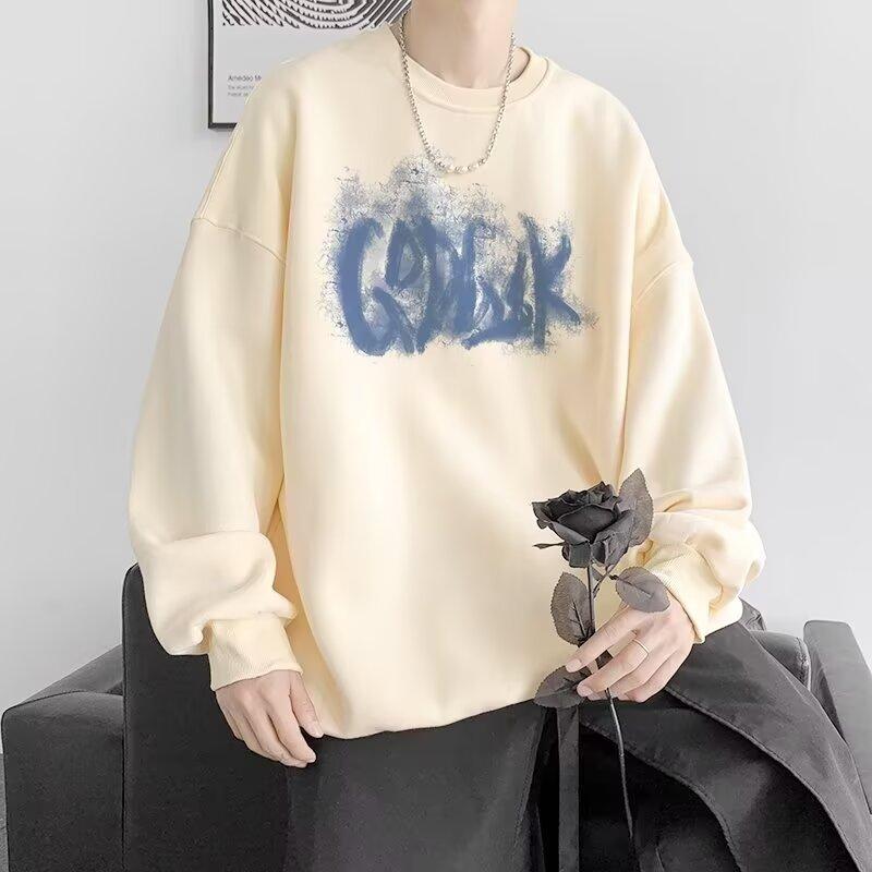 Напечатанный свитер осень-зима для мужчин весна и осень 2024 года, корейский новый свободный топ с круглым вырезом, шикарный стиль Гонконга, модный