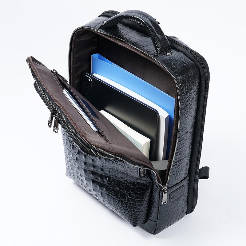 Натуральная кожа, натуральная кожа, крокодиловый принт, мужской рюкзак через плечо, кожаный деловой, простая, вместительная, сумка для компьютера