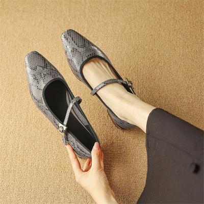 Модная новая весна/осень Натуральная кожа Женская обувь Туфли с квадратным носком для женщин Модные змеиные туфли Мэри Джейн Низкий каблук Женские туфли-лодочки