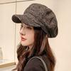 Korean Thickened Plaid Woolen Octagonal Hat Women's Fashionable Casual Beret Ear Protection Warm British Painter Hats