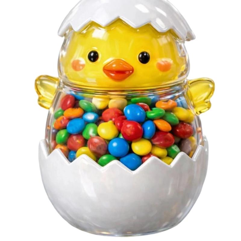 Functional Glass Clear Candy Jar With Easter Rabbit Chick Eggs Sculpture For Storing Sweets And Enhancing Table Setting