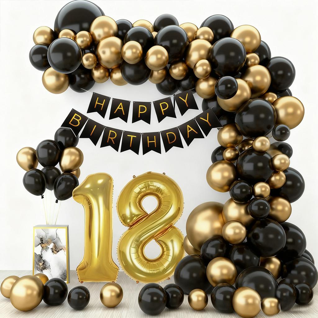 Birthday Theme Party Event Arrangement Black Gold Balloon Chain Set 18Th Birthday Flag Balloon Set