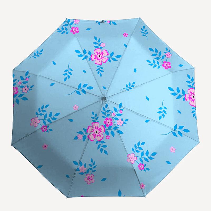 1pc Floral Pattern Light Blue Pink Flowers Leaves Umbrella with Plastic Handle,Suitable for All Seasons Umbrellaptys26003
