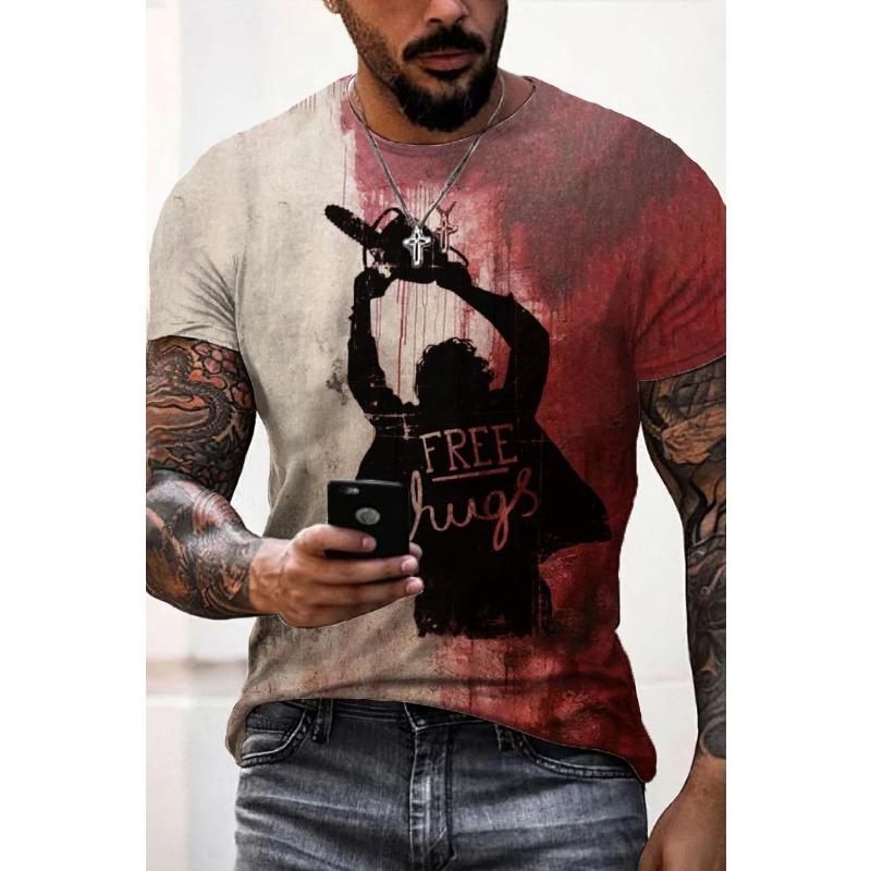 Футболка с 3D-принтом и рисунком пятна крови для мужчин, модная дышащая футболка с коротким рукавом и круглым вырезом, трендовая мужская одежда в стиле ретро, мужская футболка