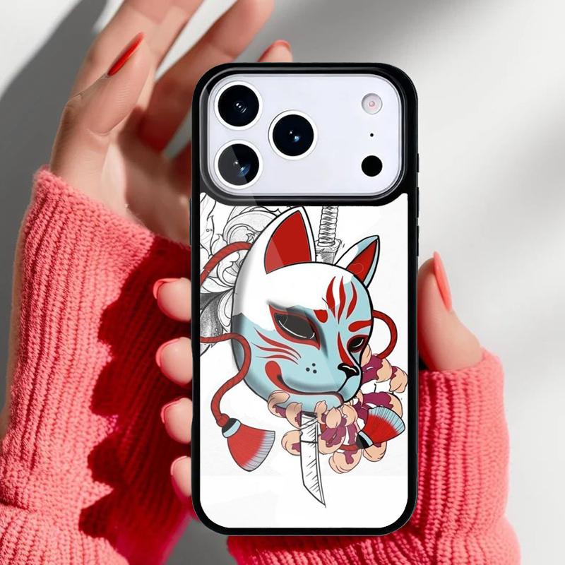 Японская маска лисы Кицунэ Чехол для телефона для iPhone 17 16 15 14 13 Pro Max Задняя крышка для 12 11 Pro Coque
