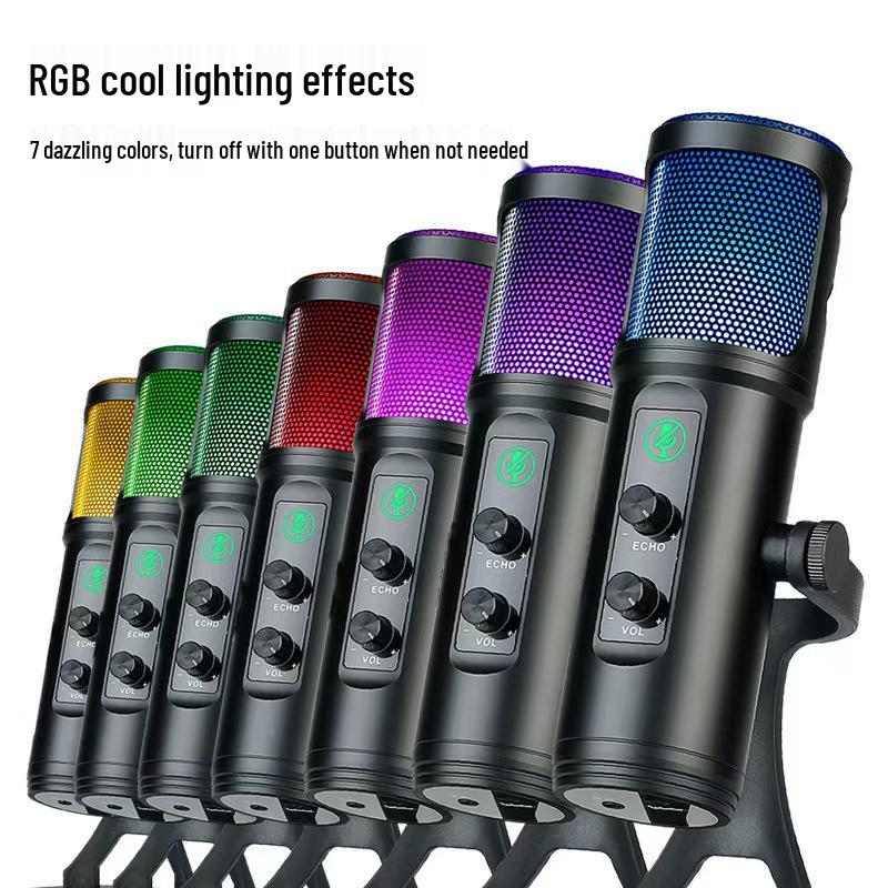 RGB USB-конденсаторный микрофон для мобильных устройств, ПК, прямых трансляций, игр и записи