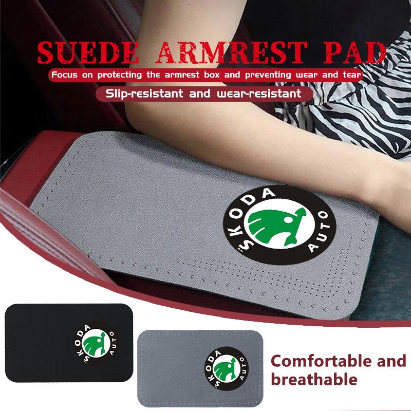 For Skoda Suede Car Armrest Box Pad Organizer Box Mats Auto Accessories S Kodiaq Octavia 2 3 Yeti Karoq Rapid Fabia VII VRS VJ9