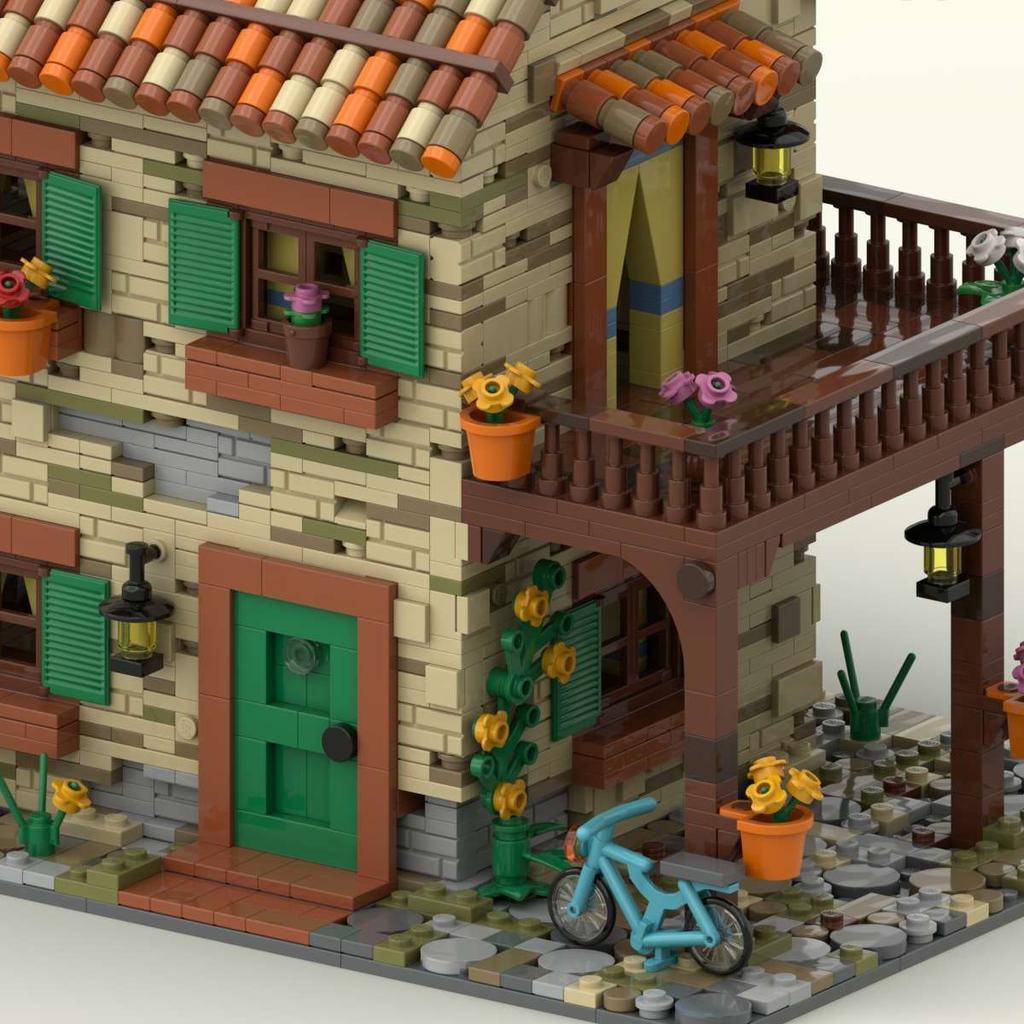 Нетоксичные Moc Works Итальянские Характерные Дома Виллы Уличные Пейзажи Здания Города Строительные Блоки Игрушки