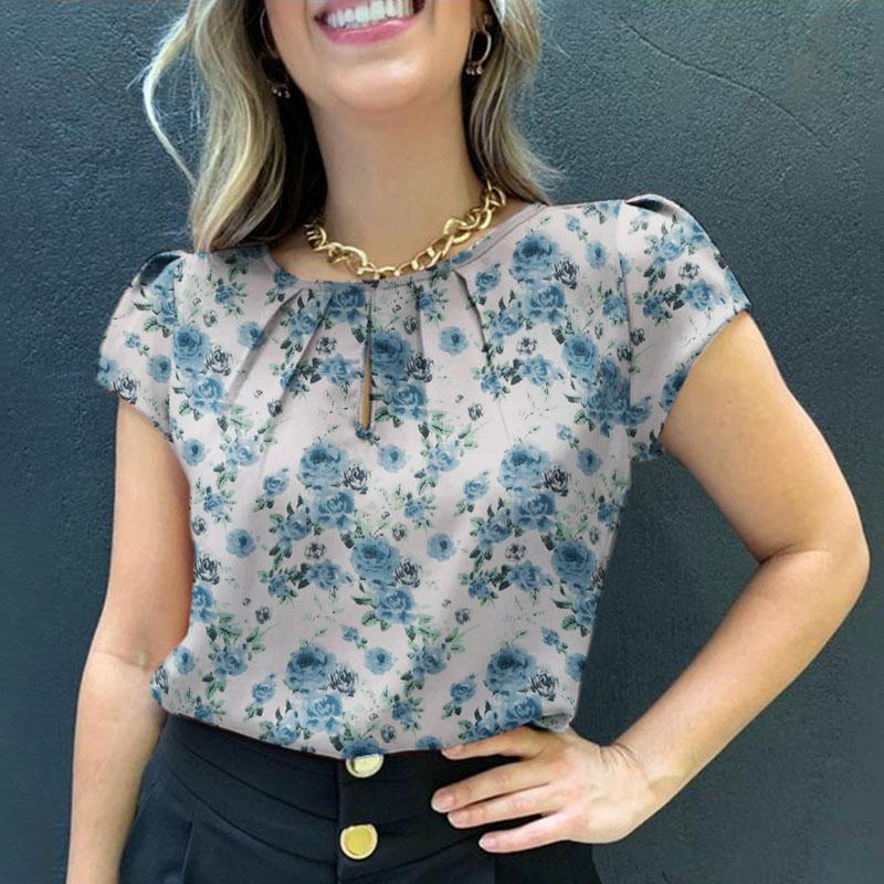 ZANZEA Женская летняя блузка с коротким рукавом и круглым вырезом с цветочным принтом