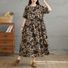 2025 Женское платье больших размеров Весна-лето Повседневное платье с цветочным принтом Базовое винтажное свободное длинное платье макси 9309