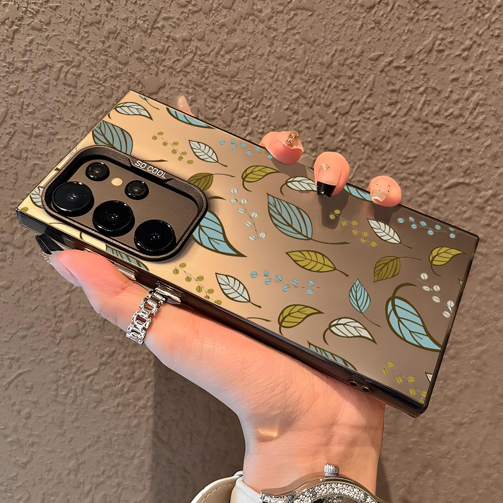 Роскошный чехол для телефона с листьями для Samsung Galaxy S25 Edge S24 S23 S22 S21 S20 Ultra Funda Силиконовый серебристый чехол