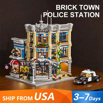 Наборы зданий полицейского участка Brick Town, Модель модульных зданий магазина-квартиры в городе, Конструктор в подарок для взрослых и детей 3200 деталей