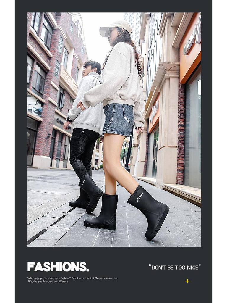 Модные женские и мужские непромокаемые сапоги средней высоты с нескользящей подошвой — износостойкая резиновая обувь для работы и мойки автомобиля