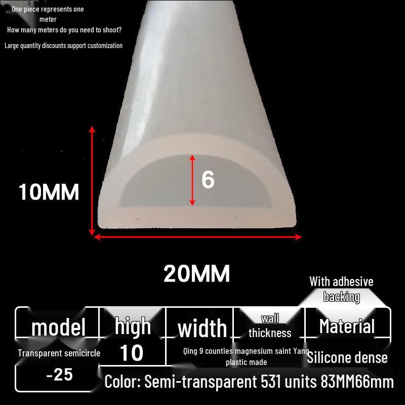 D-образный высокотемпературный силиконовый уплотнитель, полукруглая полая полоса, самоклеящийся цельный, без запаха, прозрачный.