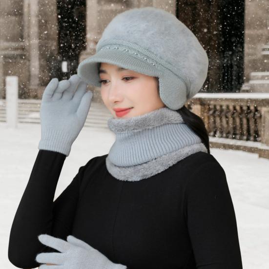 3 шт./комплект для женщин среднего возраста, зимняя шапка, шарф, перчатки, комплект, толстая трикотажная защита ушей