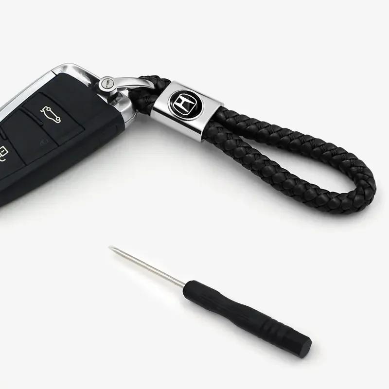 FIT Car New Honda Metal+Braided Car Key Chain Key Ring Key Lanyard Car Emblem For Honda Civic Mugen Accord Odyssey JAZZ CRV Fit