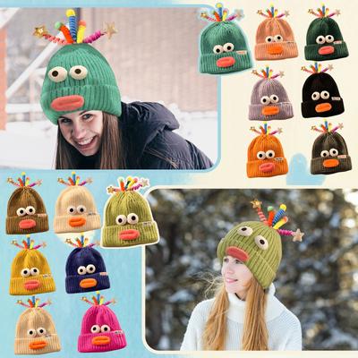 Женская шапка Забавная мультяшная шапка из шерсти с ртом-сосиской Вязаная шапка с защитой ушей Зимняя теплая милая шапка для большой головы Милая забавная шапка