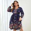 New Women’s V-neck Long Sleeve Floral Print Dress High Waist Slim Comfortable Breathable Dress Casual Fashion Plus Size Commute Dress