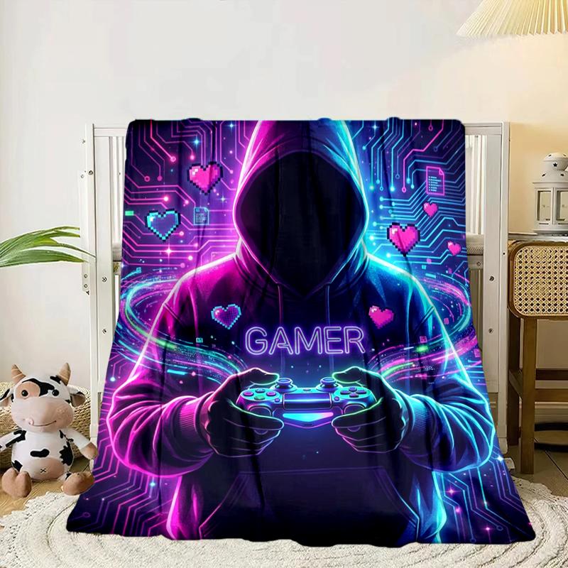 Cyberpunk Neon Gaming Blanket Flannel Blanket for bed, sofa, Camping, Hiking, Picnic Essentials, gift for family Fan gifts