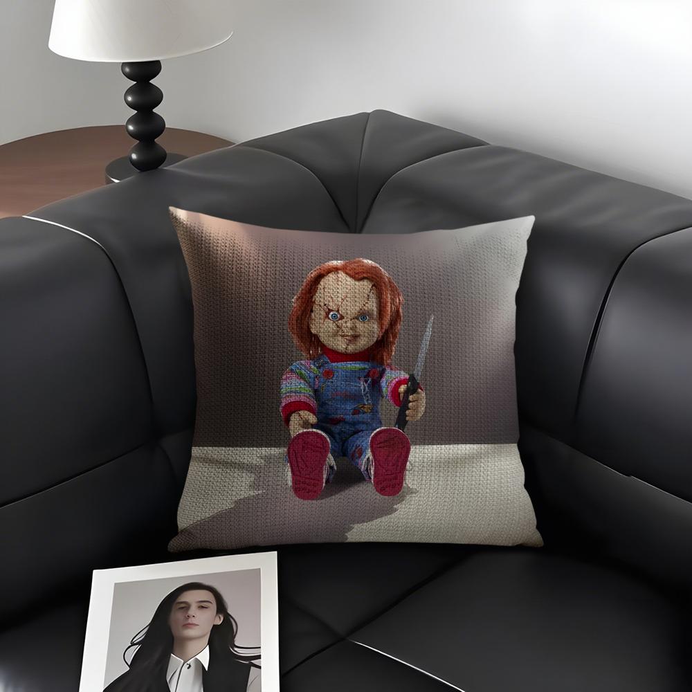 Чехол на подушку из натурального льна с принтом фильма «Детские игры» (Chucky), органическая ткань, двусторонняя печать, для дивана, домашний декор, Подарок, Наволочка