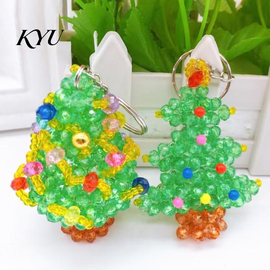 Relaxing DIY Craft Project Christmas Tree Keychain, Faux Crystal Beaded Xmas Pendant, Customizable Charm 3D Holiday Key Ring Accessory for Home Decor