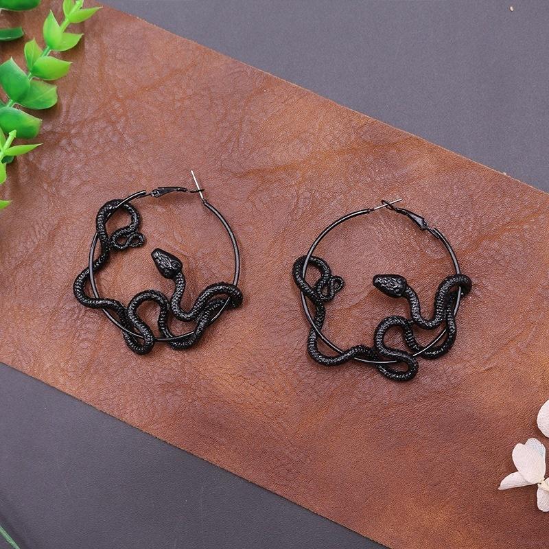Черные серьги в форме змеи, серьги-кольца в форме змеи, женские украшения для вечеринок, готические аксессуары ARI