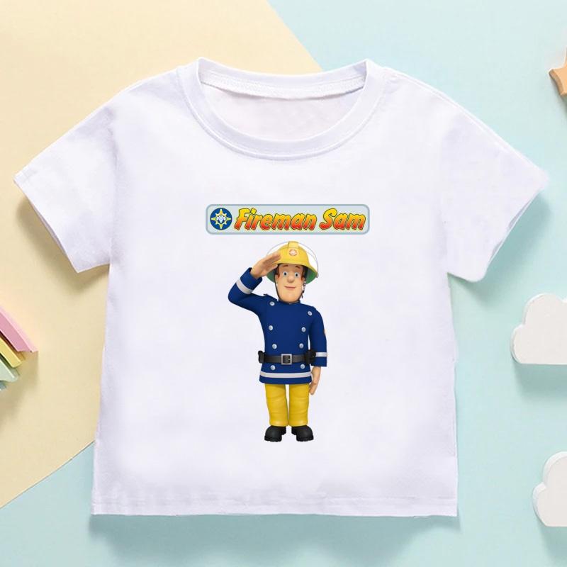 Fireman Sam Print Cartoon Cute Kids T shirt Girls Summer Tops Casual Baby Boys Clothes Children Short Sleeve O-Neck