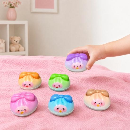 12 шт. Мультяшная игрушка-пищалка в виде пельменя с бантом и коробкой-пароваркой, Сенсорная игрушка-паровая булочка с медленным отскоком, Тесто для снятия стресса, Мячик-антистресс, Игрушка-фиджет