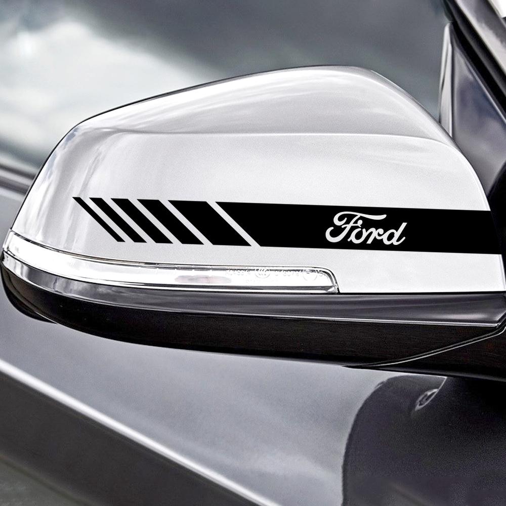 BBBQ8 2Pcs PVC Car Logo Rearview Mirror Badge Body Decor Sticker For Ford Mustang ST Escort Mondeo C-Max MK3 MK5 Fusion S-Max B-Max RS