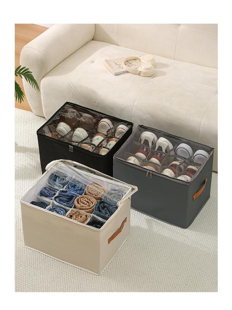 Foldable Shoe Storage Box with Lid & Dividers - Multifunctional Organizer for Clothes & Sundries