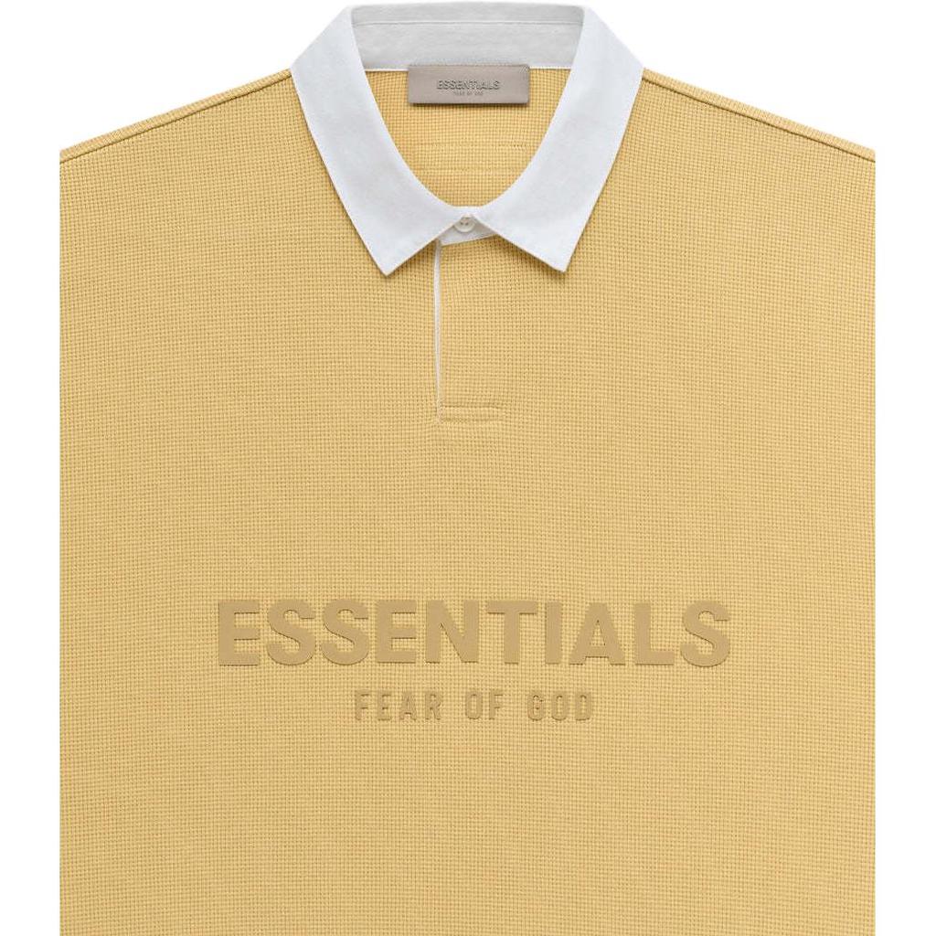 Fear of God Essentials SS23 Вафельная рубашка-поло с длинными рукавами и логотипом регби, мужские топы светло-тосканского цвета FOG-SS23-057