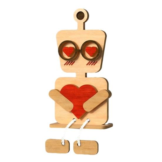Valentine's Day Wooden Man Ornament Handmade Farmhouse Rustic Couple Robot Figurine Table Sign Home Office Desktop Decoration