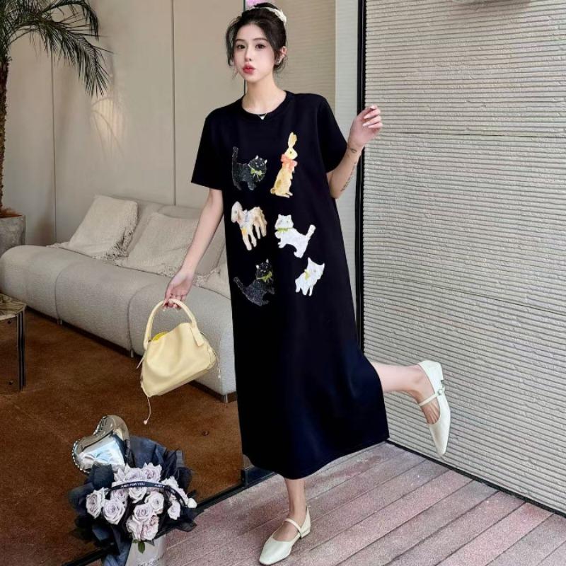 Женское платье-футболка с принтом, летнее свободное повседневное длинное платье для девочек