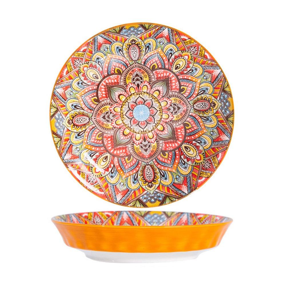 Round Bohemian Ceramic Plate Colorful Meal Dish Tableware Dinner Plate Housewarming Gift