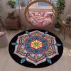 Mandala Print Round Carpet Colorful Flowers Design Non-Slip Rug Boho Ethnic Style Home Decoration Mat for Living Room Bedroom
