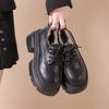 Женские туфли из кожи на шнуровке в британском стиле, зимние, 2025, новые, в стиле ретро, универсальные, бархатные, на платформе, увеличивающие голенище, лоферы