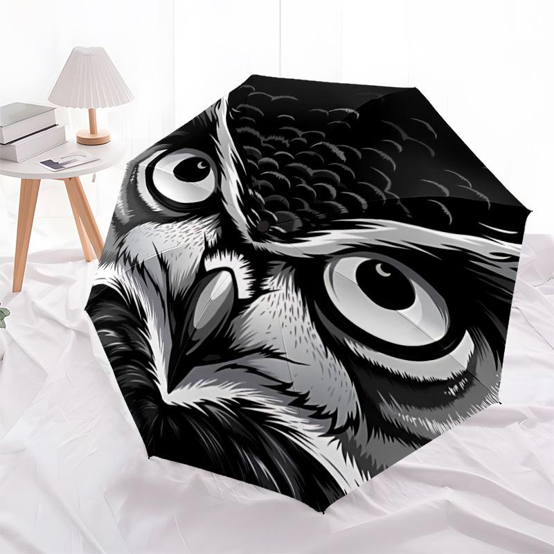 1pc Owl Pattern Umbrella Portable Folding Umbrella Durable Iron Frame, Suitable for All Seasons Home Travel Outdoor yy260319008