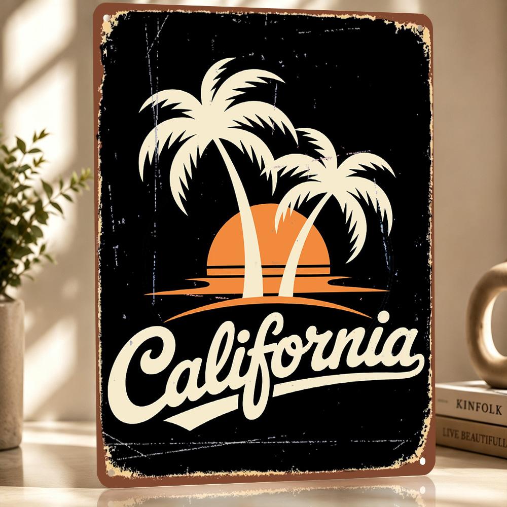 California Palm Trees Sunset Metal Poster Perfect Gift for Fans Lovers Personalized Wall Art Metal Sign for Room Ornaments Decor