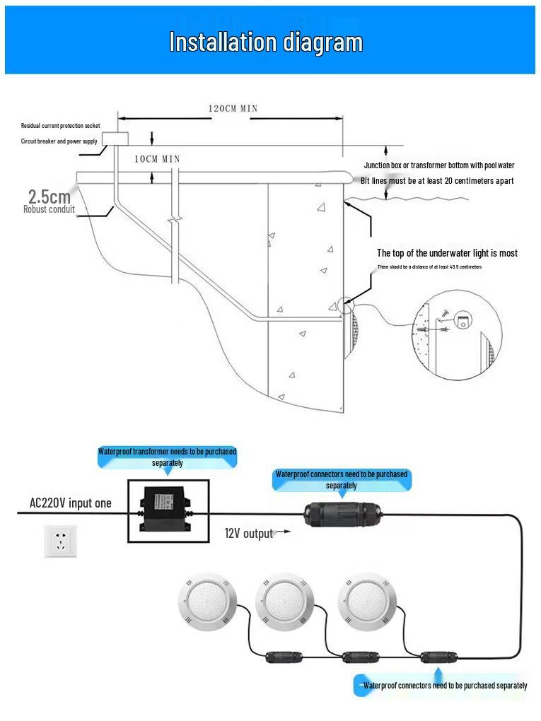 Wireless RGB Waterproof IP68 Wall-Mounted LED Pool Light with Colorful Remote Control.