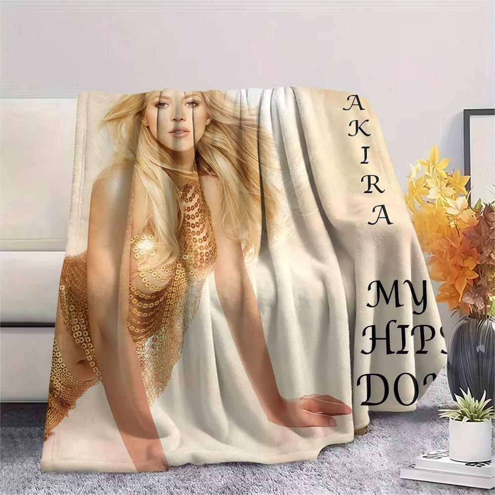 1PC Shakira Print Flannel Blanket, High quality Comfortable for All Seasons, Home Decor, Warmth and Comfort, Perfect for Christmas Gifts