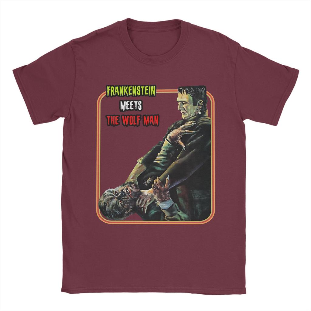Vintage Frankenstein Meets the Wolfman T Shirt Unisex Cotton Short Sleeve  O-neck Summer Clothing