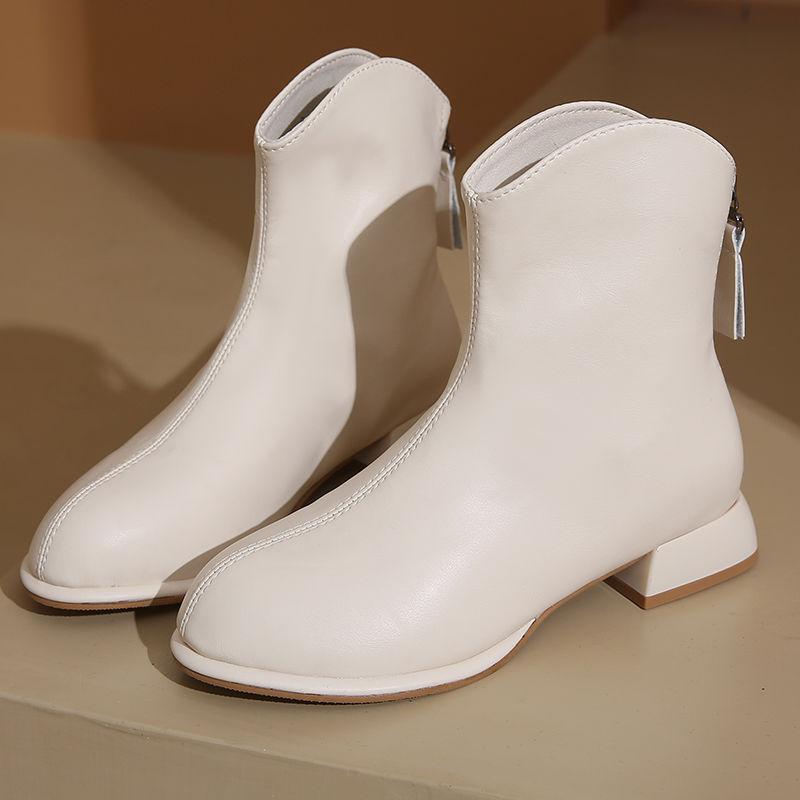 Размер 35-44, женская обувь большого размера из мягкой кожи, белые ботильоны на толстом каблуке, женские 41, осень-зима, новые эластичные тонкие ботильоны на низком каблуке 42
