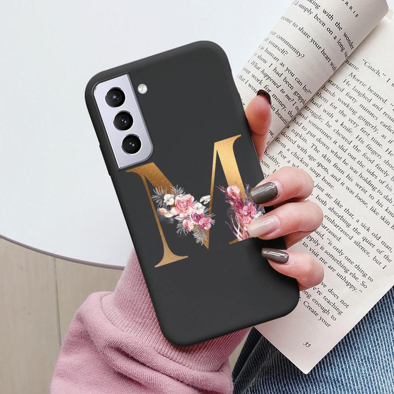 For Samsung Galaxy S21 S21 FE Case S21 Plus Flower Gold Letter A Z Soft Silicone Phone Cover For Samsung S21 Ultra Bumper S21+