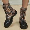 Европейские и американские короткие сапоги с принтом для женщин на осень и зиму 2024 года. Новые короткие сапоги с плоским дном и молнией по бокам Trafza