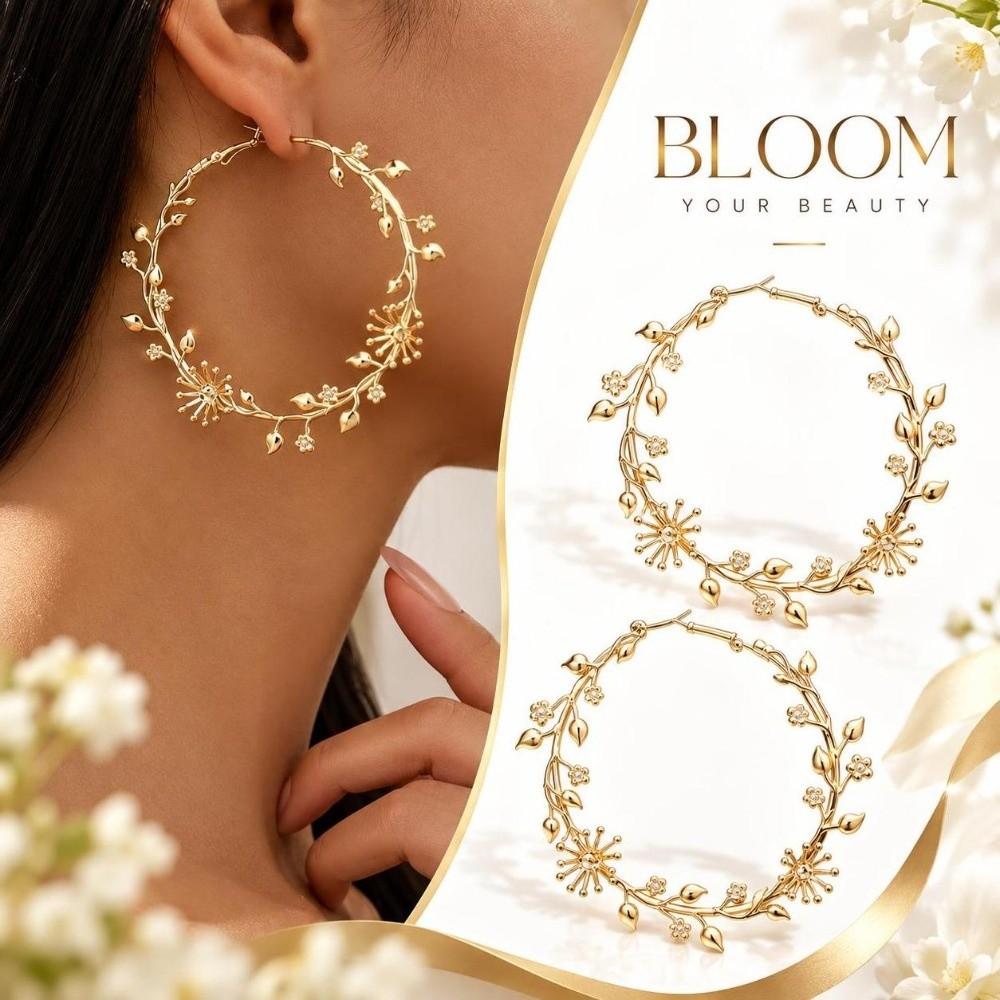 1 Pair Metal Thorn Vine Earring Openwork Stud Hoop Earring Women's Fashion Accessory
