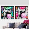 Funny French Bulldog Pink Bubble Gum Poster Canvas Painting Abstract Animal Colorful Dog Wall Art For Modern Home Kid Room Decor