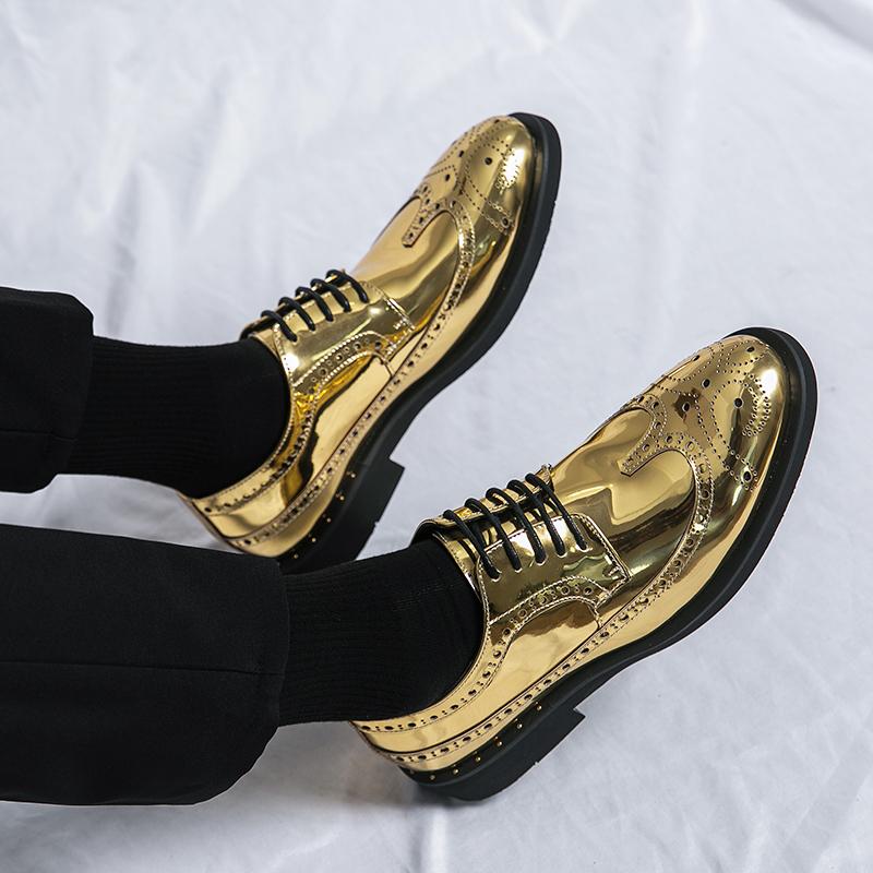 Casual Shoes for Men Shoes Big Size Fashion Gold Silver Loafers Men Luxury Casual Brogue Club Wedding Party Block Leather Shoes