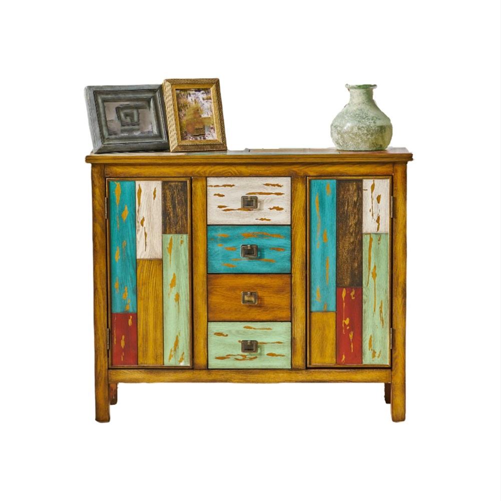 Винтажный буфет, кофейный бар, буфетный столик с 4 ящиками и 2 дверцами, деревянные ножки, состаренный пол, шкаф для хранения вещей