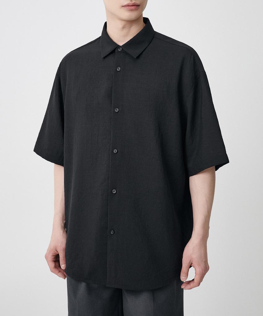 MUSINSA STANDARD Relaxed Linen-Like Short Sleeve Shirt [Black]